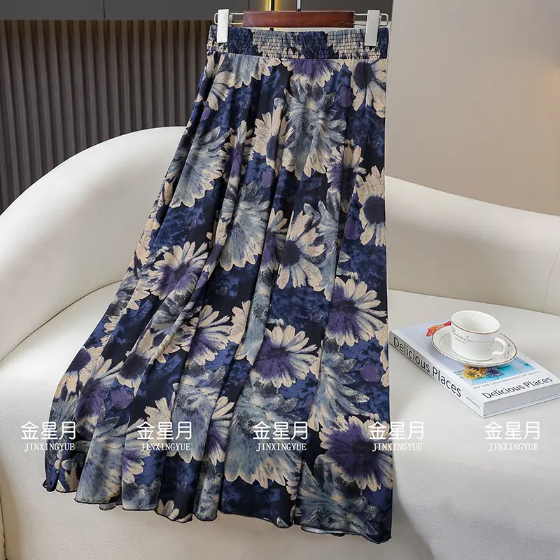 83cm Elastic Waist Draped Ice Silk Skirt for Women - Image 11