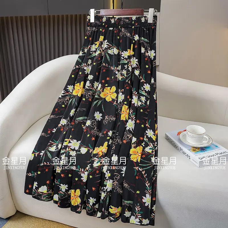 83cm Elastic Waist Draped Ice Silk Skirt for Women - Image 12