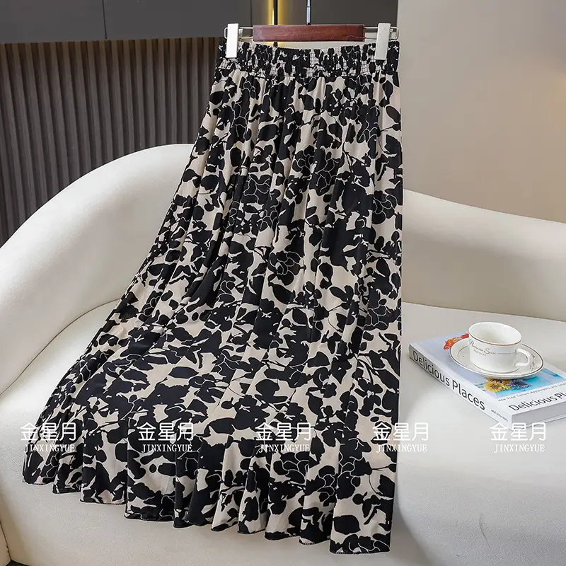 83cm Elastic Waist Draped Ice Silk Skirt for Women - Image 5