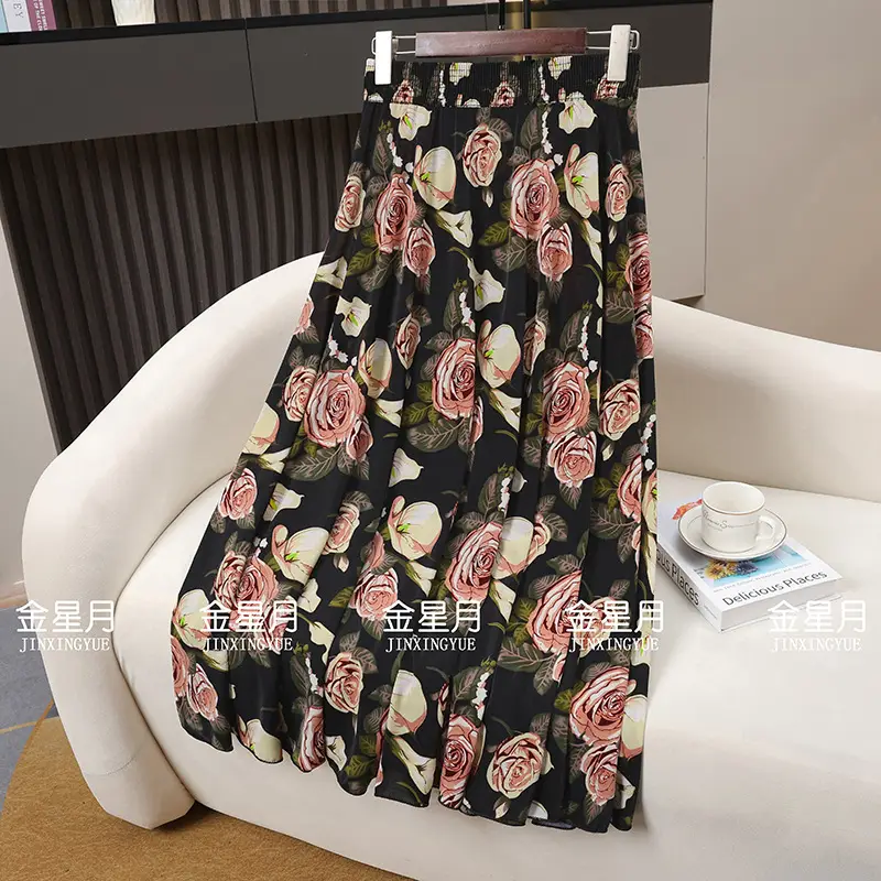 83cm Elastic Waist Draped Ice Silk Skirt for Women - Image 6