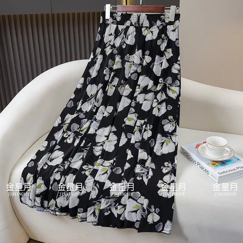 83cm Elastic Waist Draped Ice Silk Skirt for Women - Image 9