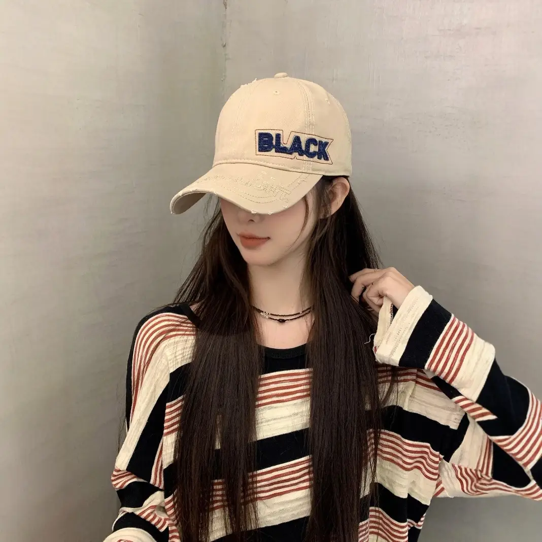 Korean Embroidered Black Letter Cap All Match - Image 10