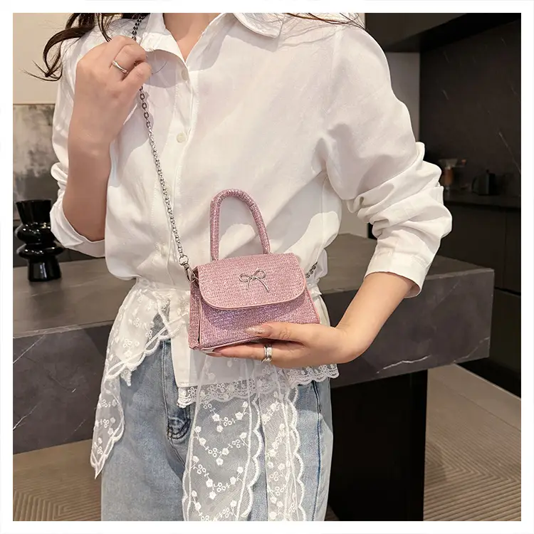 Pink Bow Shoulder Bag for Women Elegant Square Design — feature 19