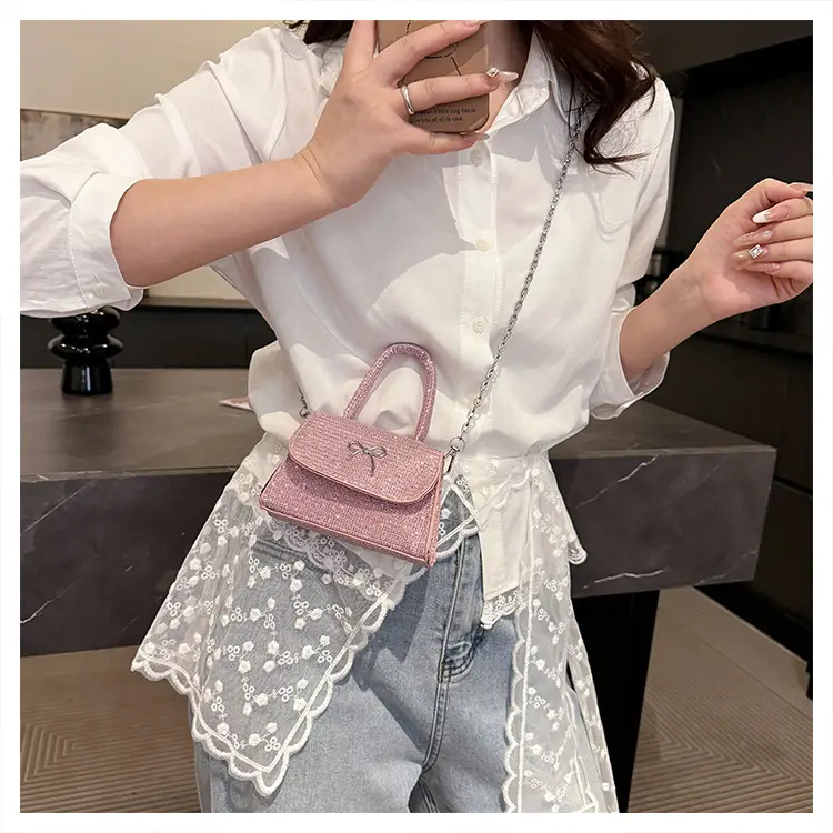 Pink Bow Shoulder Bag for Women Elegant Square Design — feature 20