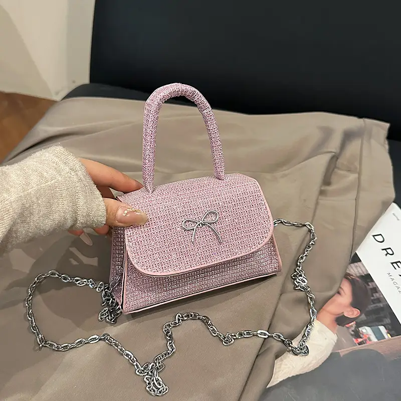 Pink Bow Shoulder Bag for Women Elegant Square Design - Image 3
