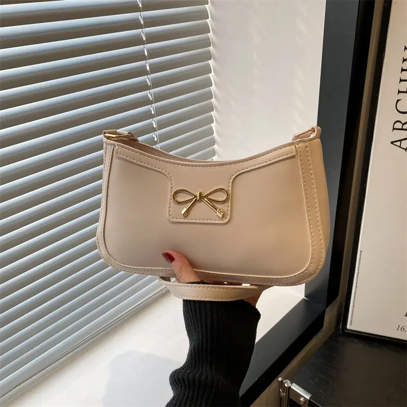 Light Brown Korean Style Shoulder Bag with Bow Detail - Image 5