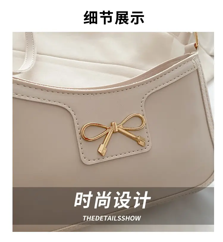 Light Brown Korean Style Shoulder Bag with Bow Detail — feature 3