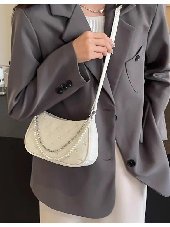 Pearl Chain Quilted Crossbody Bag for Women