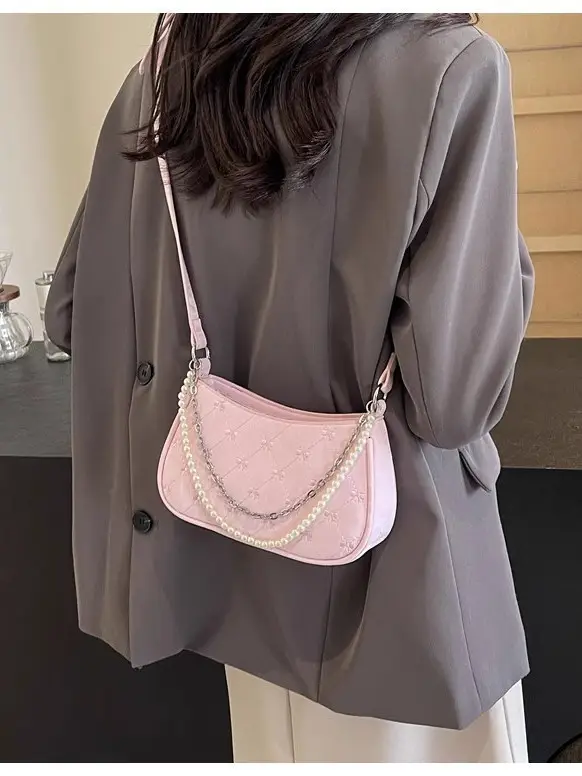 Pearl Chain Quilted Crossbody Bag for Women
