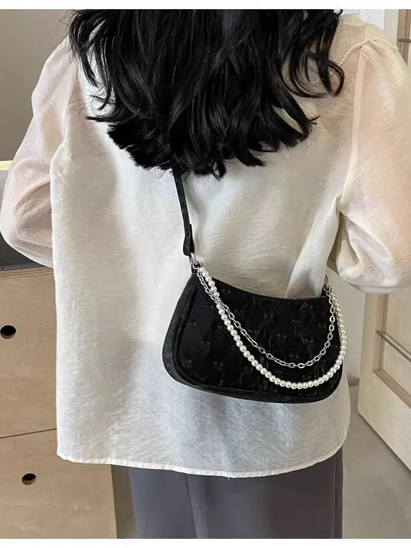 Pearl Chain Quilted Crossbody Bag for Women