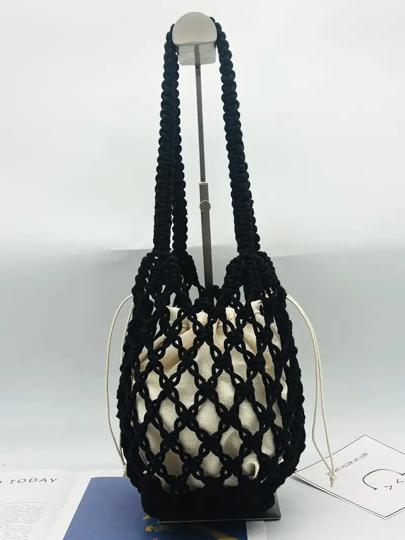 Black Rope Woven Shoulder Bag for Women - Image 6