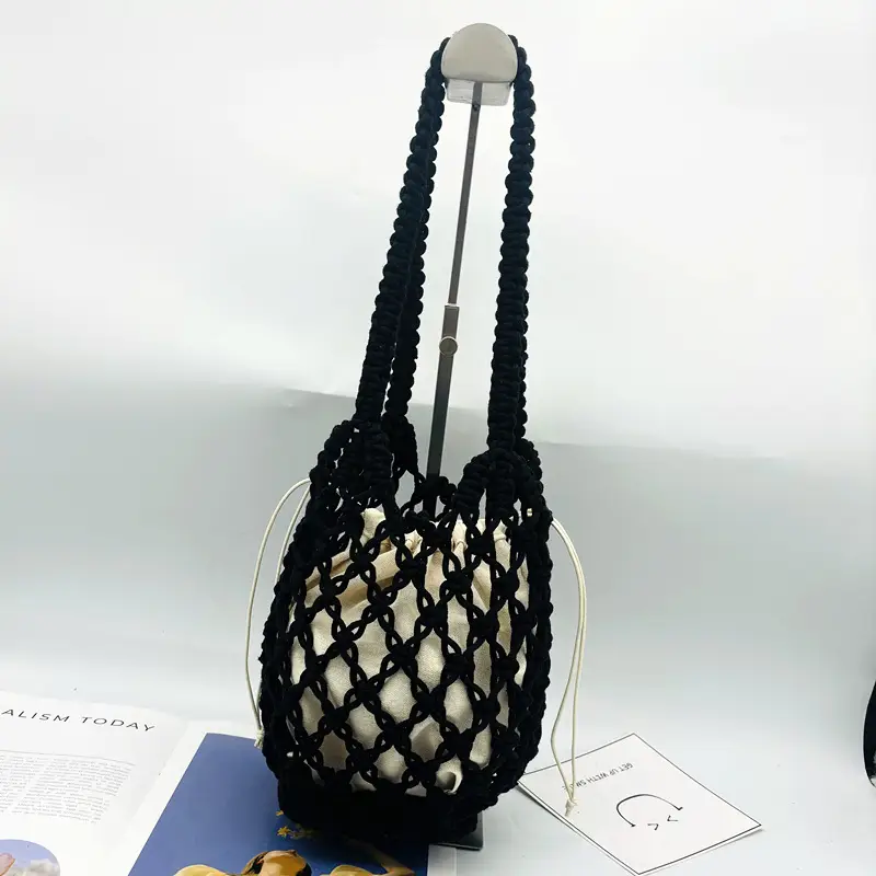 Black Rope Woven Shoulder Bag for Women - Image 2