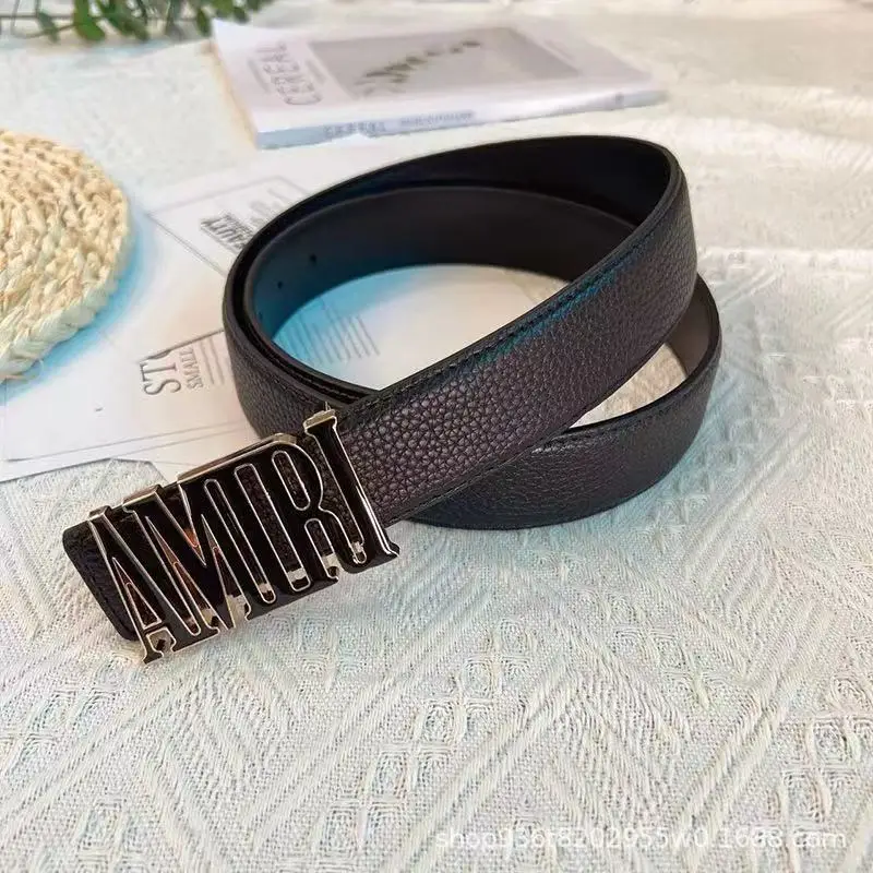 Men's Black Leather Belt with Gold Buckle - Image 10