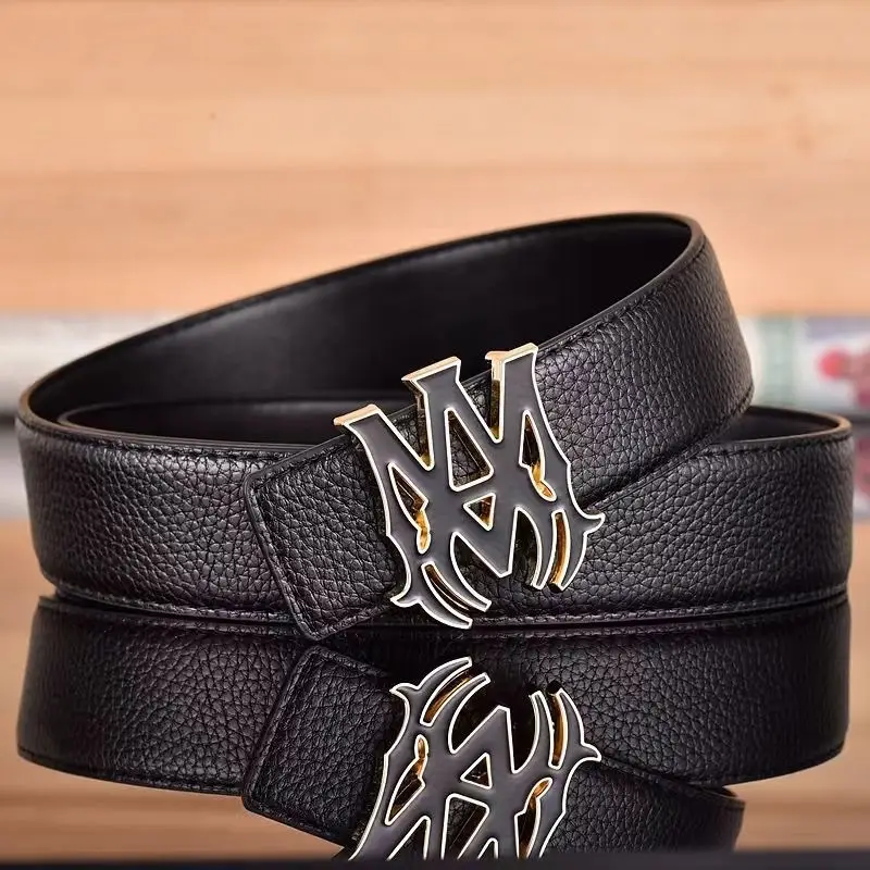 Men's Black Leather Belt with Gold Buckle - Image 15