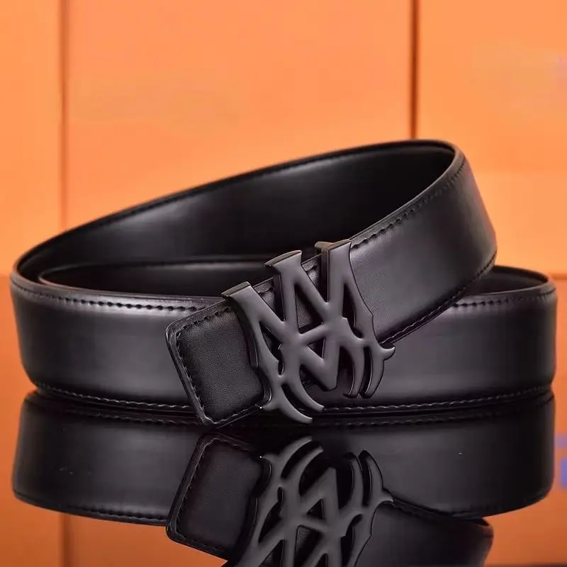 Men's Black Leather Belt with Gold Buckle - Image 4