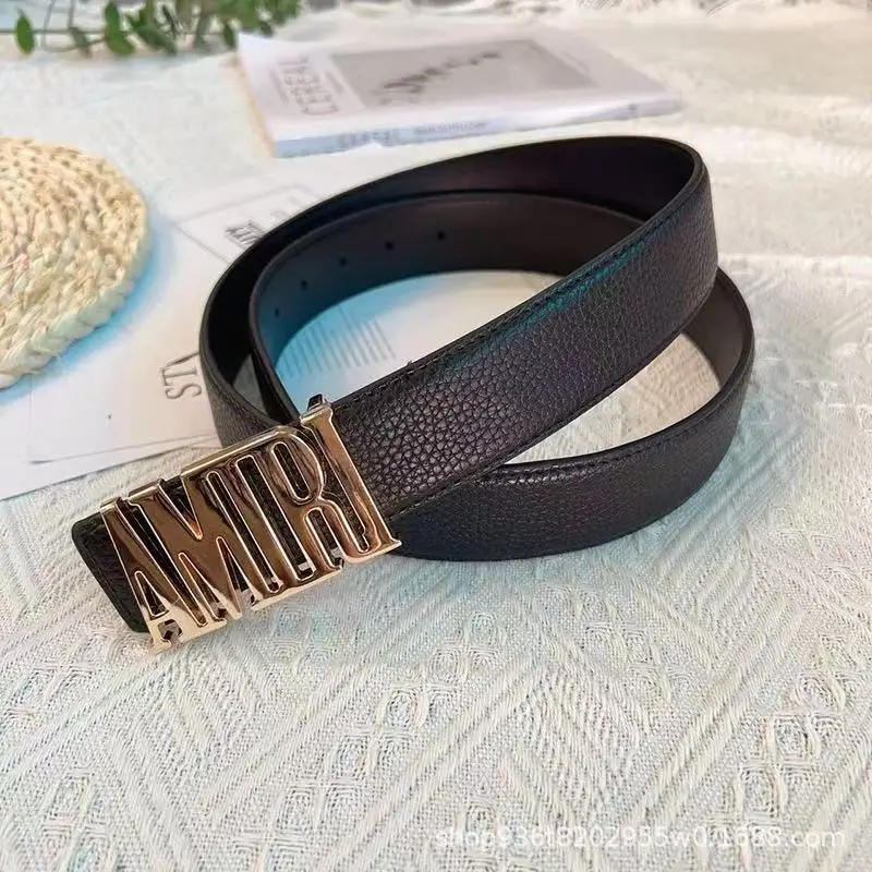 Men's Black Leather Belt with Gold Buckle - Image 7