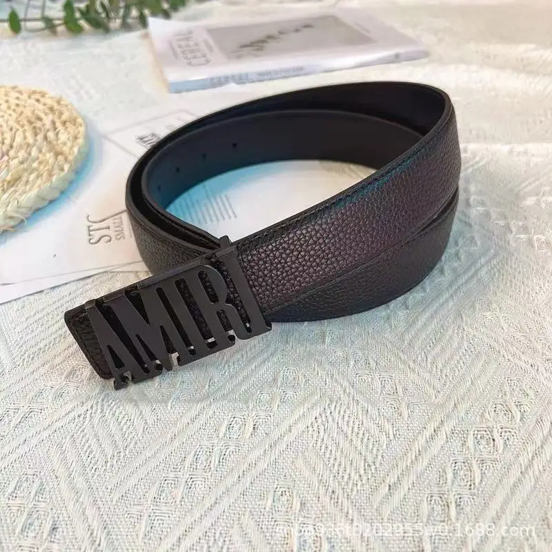 Men's Black Leather Belt with Gold Buckle - Image 9