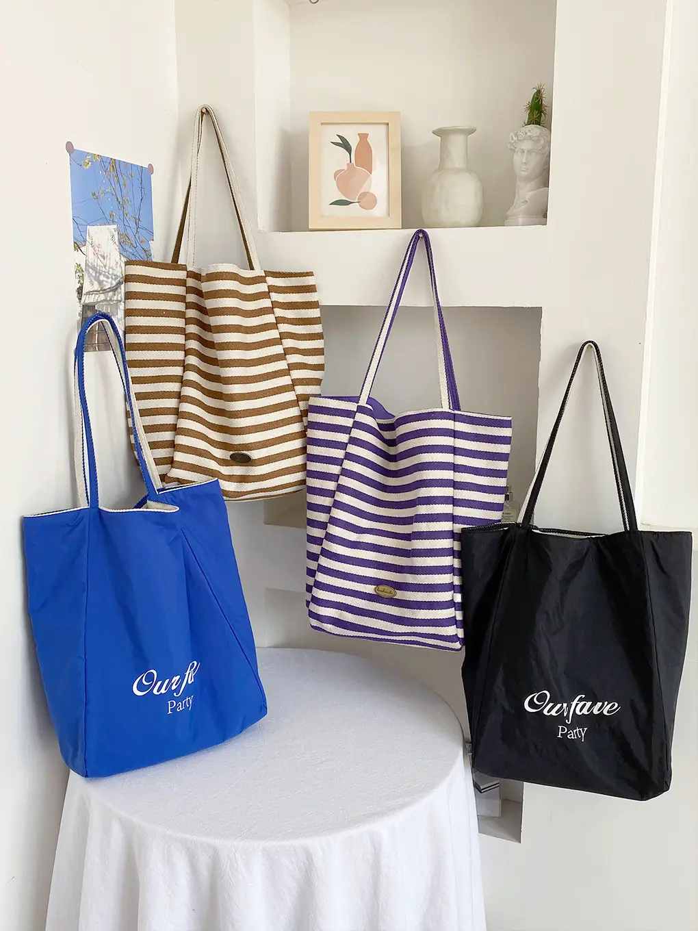 Vintage Striped Shoulder Bag Blue Purple Black Large Capacity - Image 6