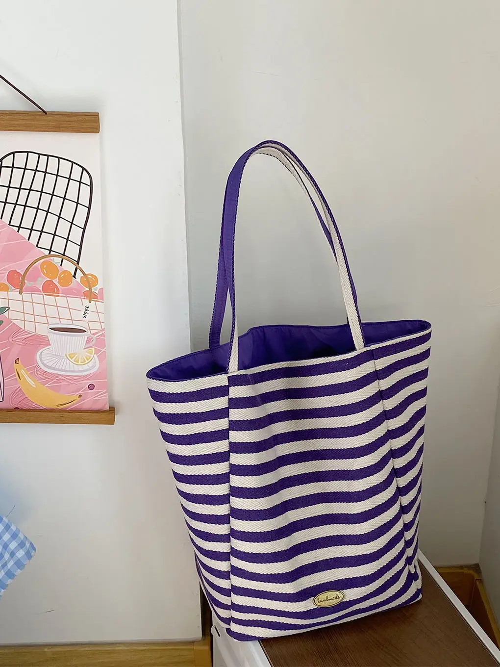 Vintage Striped Shoulder Bag Blue Purple Black Large Capacity — feature 10