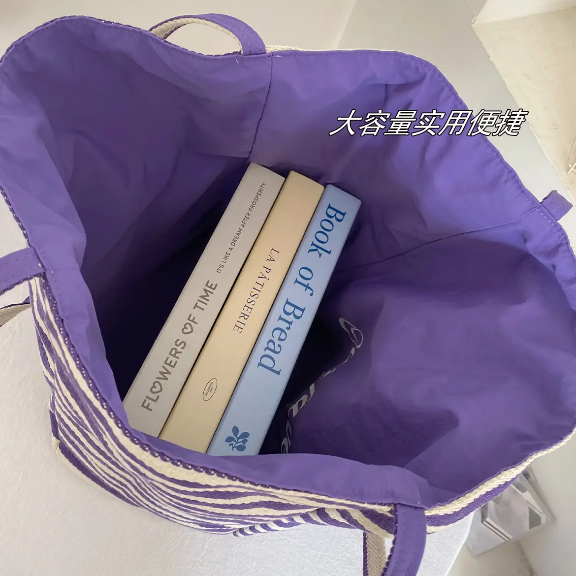 Vintage Striped Shoulder Bag Blue Purple Black Large Capacity — feature 14
