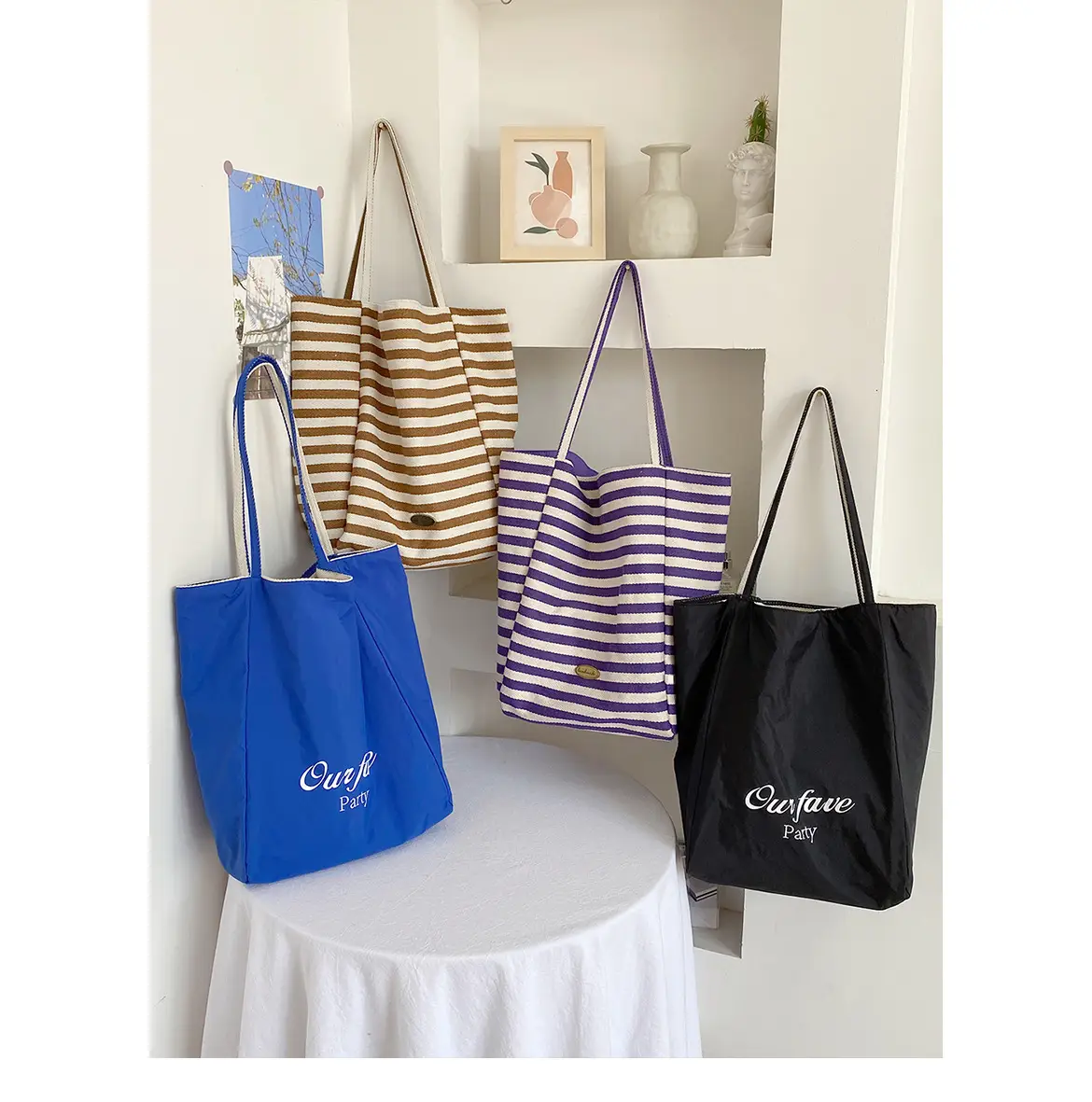 Vintage Striped Shoulder Bag Blue Purple Black Large Capacity — feature 2