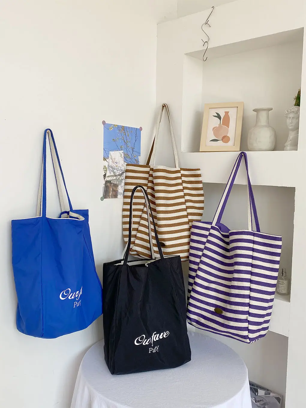 Vintage Striped Shoulder Bag Blue Purple Black Large Capacity — feature 6