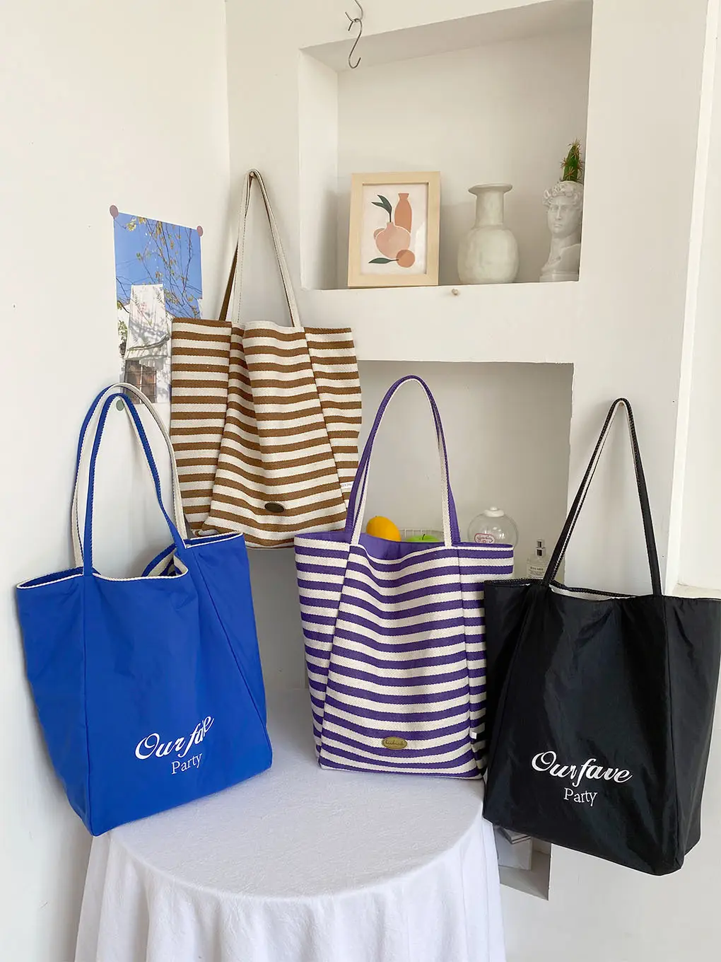 Vintage Striped Shoulder Bag Blue Purple Black Large Capacity — feature 7