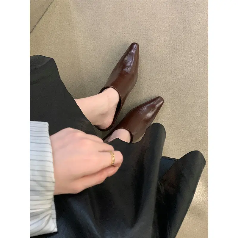 European and American Baotou Half Slippers Women's Small Square Heel High Heel Sandals Fashionable Outer Wear Thick Heel Lazy Muller Shoes - Image 6