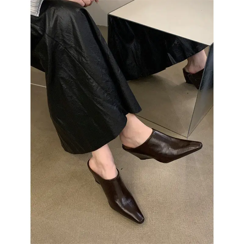 European and American Baotou Half Slippers Women's Small Square Heel High Heel Sandals Fashionable Outer Wear Thick Heel Lazy Muller Shoes - Image 7
