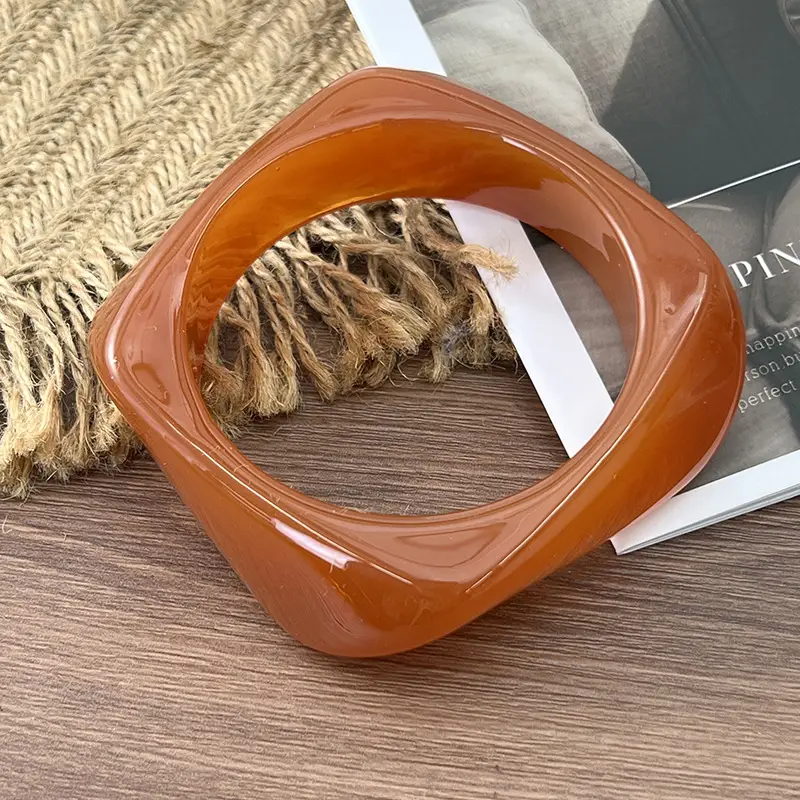 Women Gradient Resin Marble Bracelets Irregular Pattern Wide - Image 6