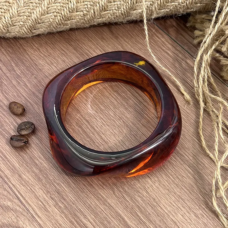 Women Gradient Resin Marble Bracelets Irregular Pattern Wide - Image 7