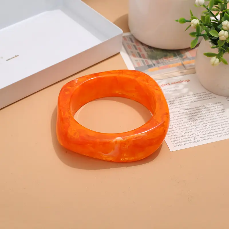 Women Gradient Resin Marble Bracelets Irregular Pattern Wide - Image 8