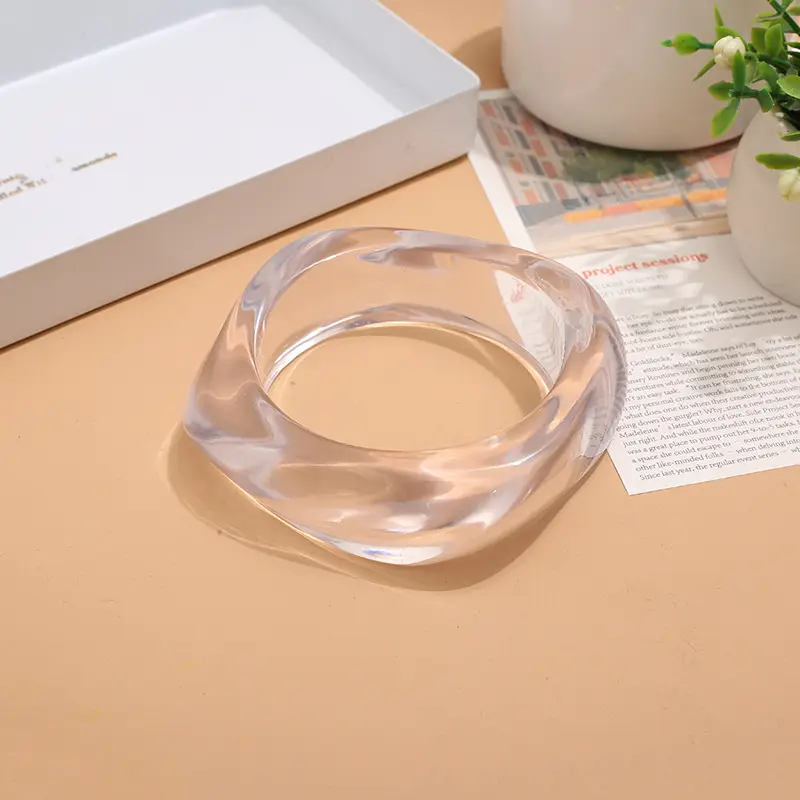 Women Gradient Resin Marble Bracelets Irregular Pattern Wide - Image 9