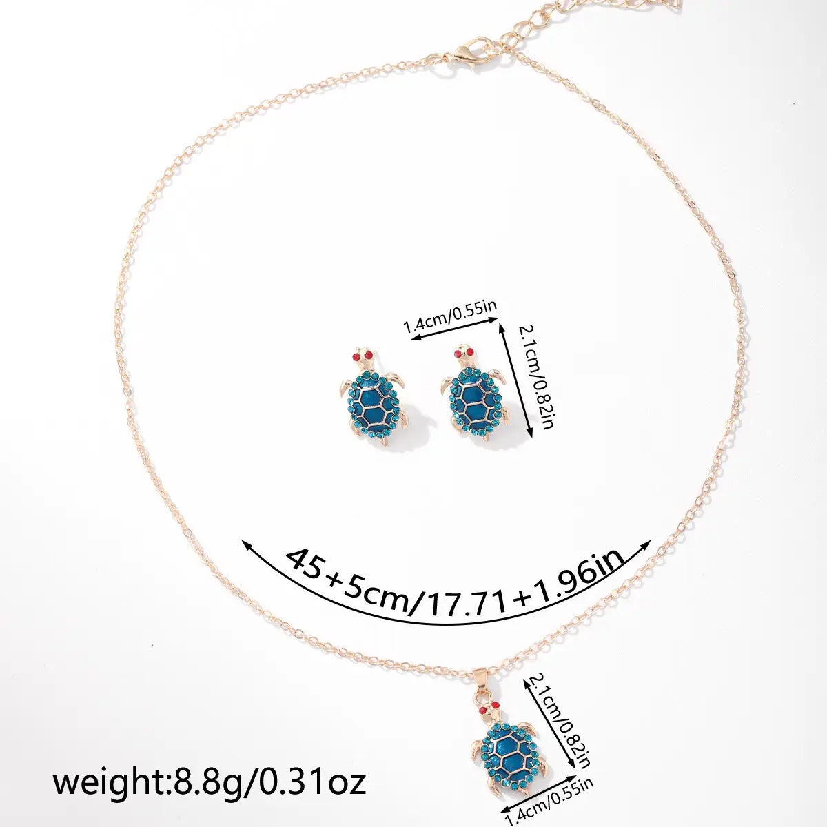 Turtle Earrings Set Green Blue Enamel Necklace Earrings