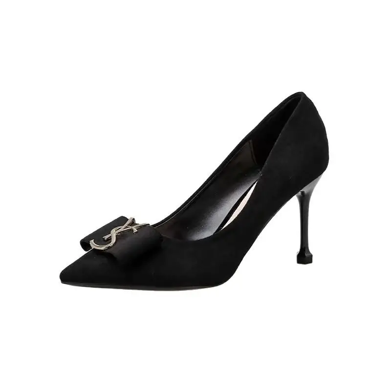 Beautiful Black Suede High Heels Women's Stiletto Heel Work Shoes Pointed Toe French Temperament High-class Not Tired Feet Single Shoes for Women - Image 8