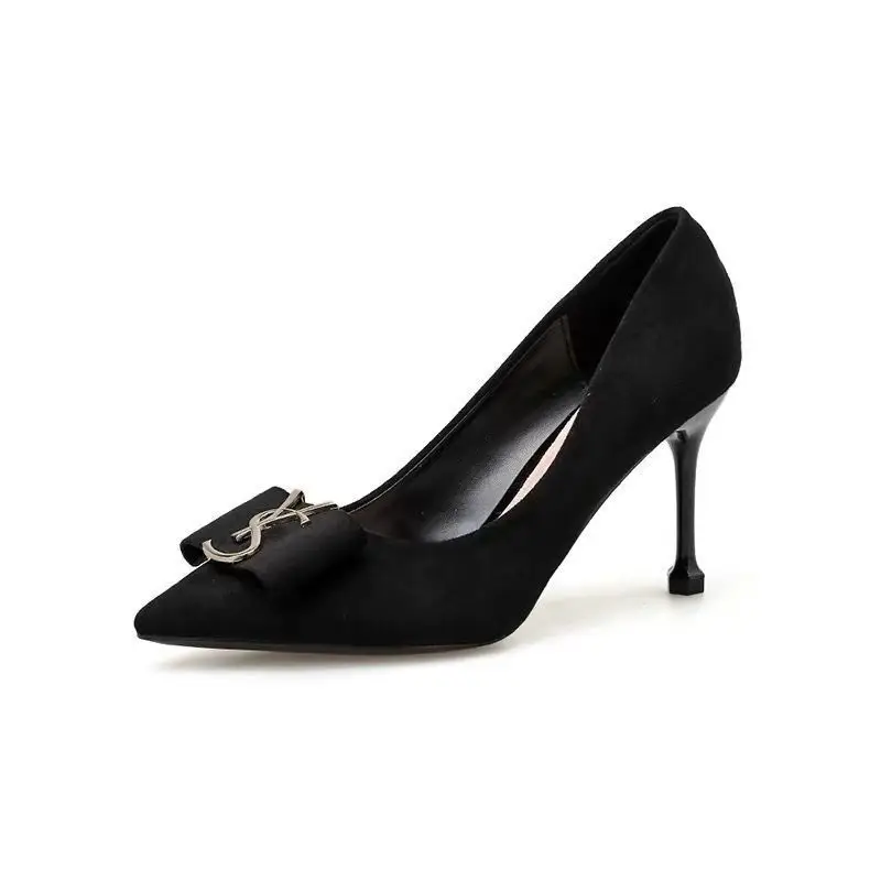 Beautiful Black Suede High Heels Women's Stiletto Heel Work Shoes Pointed Toe French Temperament High-class Not Tired Feet Single Shoes for Women — feature 3