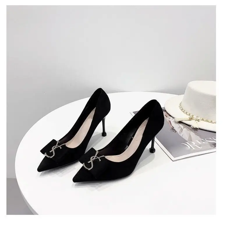 Beautiful Black Suede High Heels Women's Stiletto Heel Work Shoes Pointed Toe French Temperament High-class Not Tired Feet Single Shoes for Women — feature 5