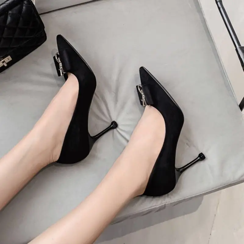 Beautiful Black Suede High Heels Women's Stiletto Heel Work Shoes Pointed Toe French Temperament High-class Not Tired Feet Single Shoes for Women — feature 7