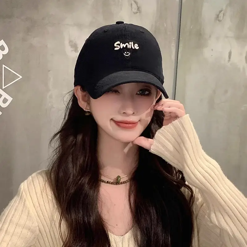 Red Women's Baseball Cap with "Smile" Embroidery
