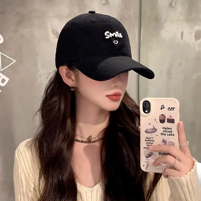 Red Women's Baseball Cap with "Smile" Embroidery