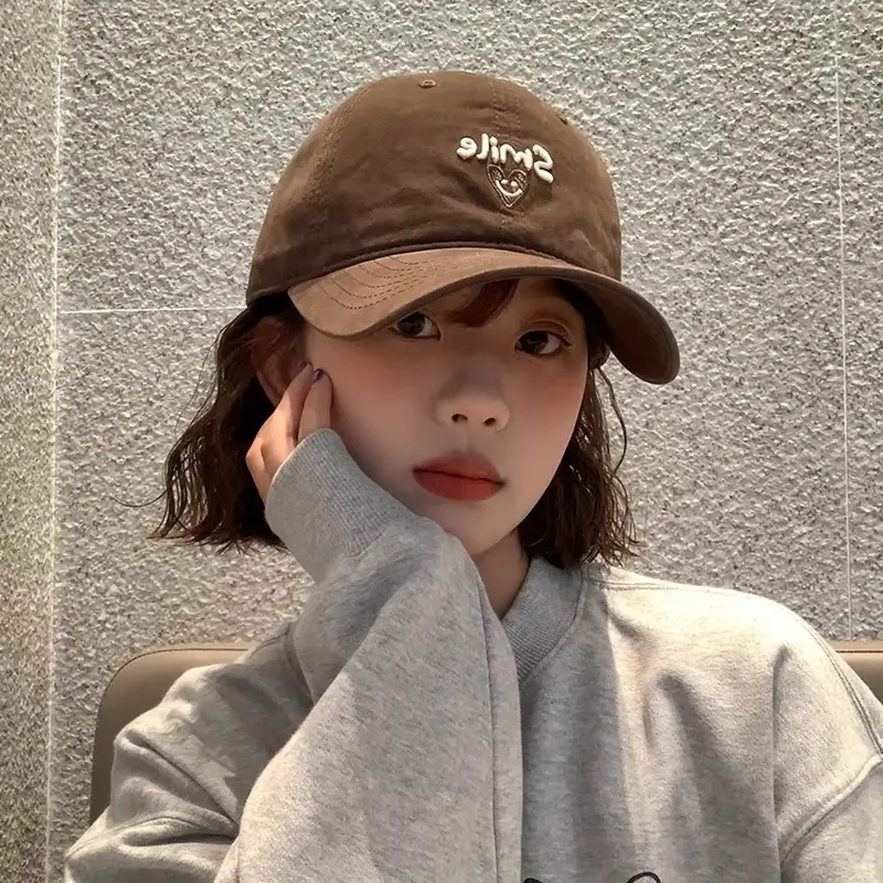 Red Women's Baseball Cap with "Smile" Embroidery