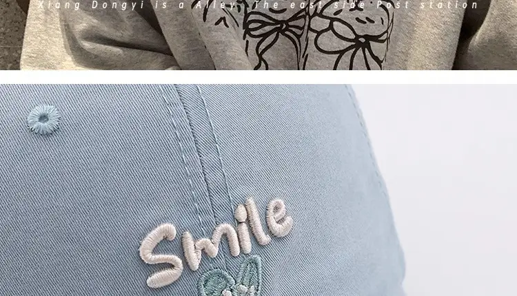 Red Women's Baseball Cap with "Smile" Embroidery — feature 11