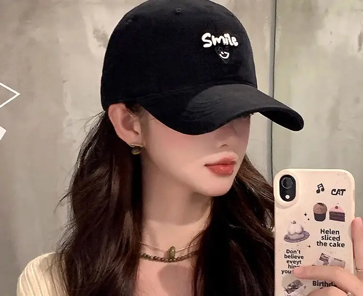 Red Women's Baseball Cap with "Smile" Embroidery — feature 3