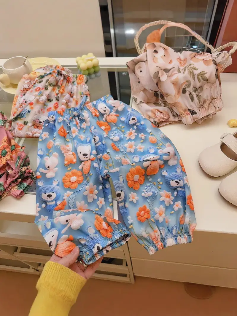 Summer 3D Anti-Mosquito Pants for Boys Girls Blue Floral - Image 16