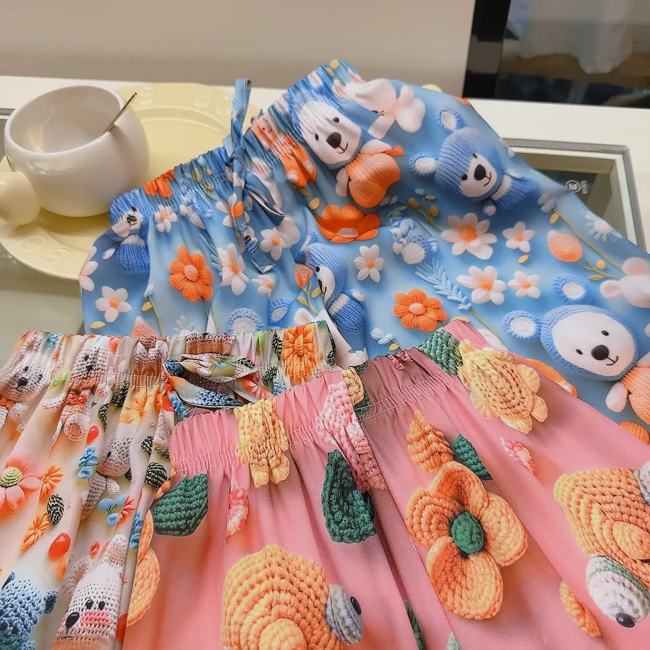 Summer 3D Anti-Mosquito Pants for Boys Girls Blue Floral — feature 2