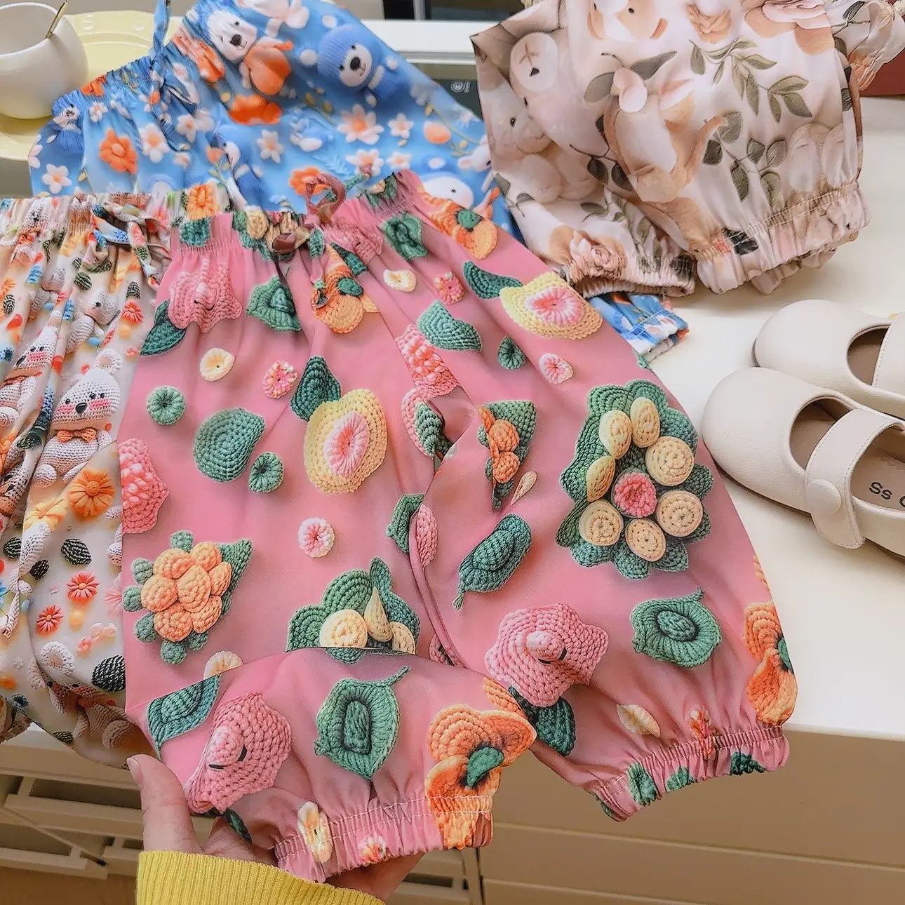 Summer 3D Anti-Mosquito Pants for Boys Girls Blue Floral — feature 4