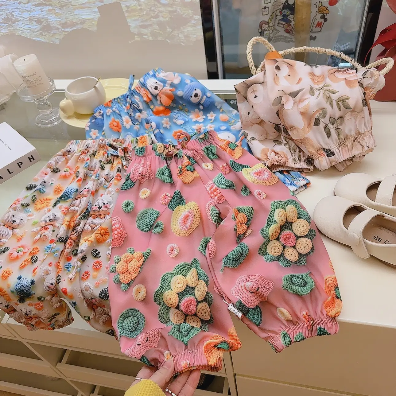 Summer 3D Anti-Mosquito Pants for Boys Girls Blue Floral — feature 8