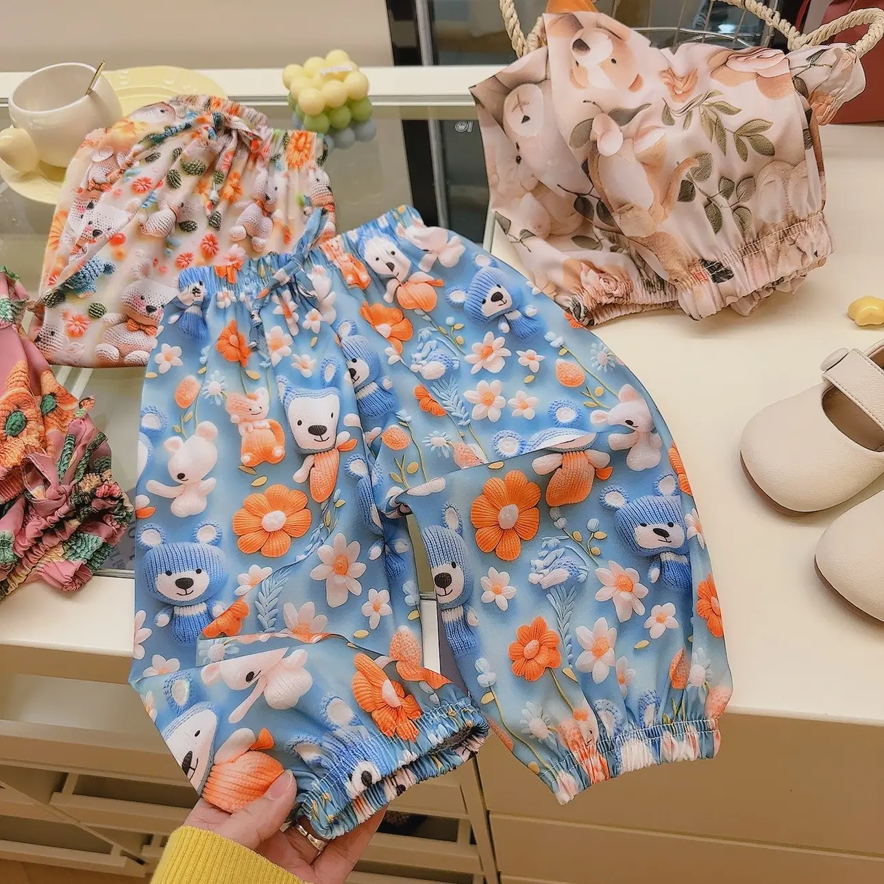 Summer 3D Anti-Mosquito Pants for Boys Girls Blue Floral - Image 9