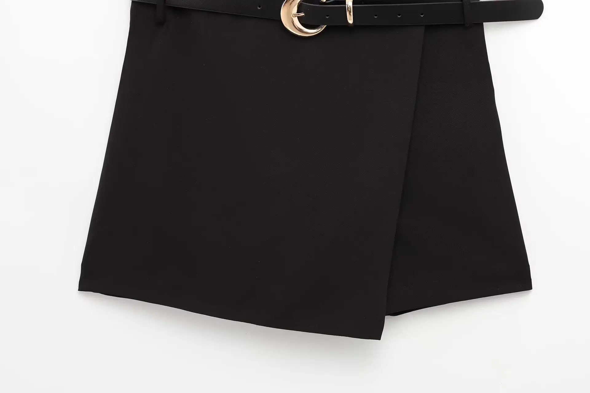 Women's Black Belted Casual Shorts Double Breasted — feature 8