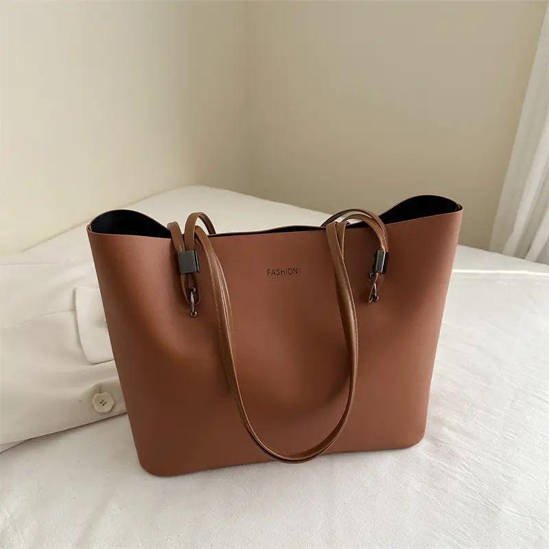 2025 Women's Leather Shoulder Tote Bag Brown Large Capacity - Image 2